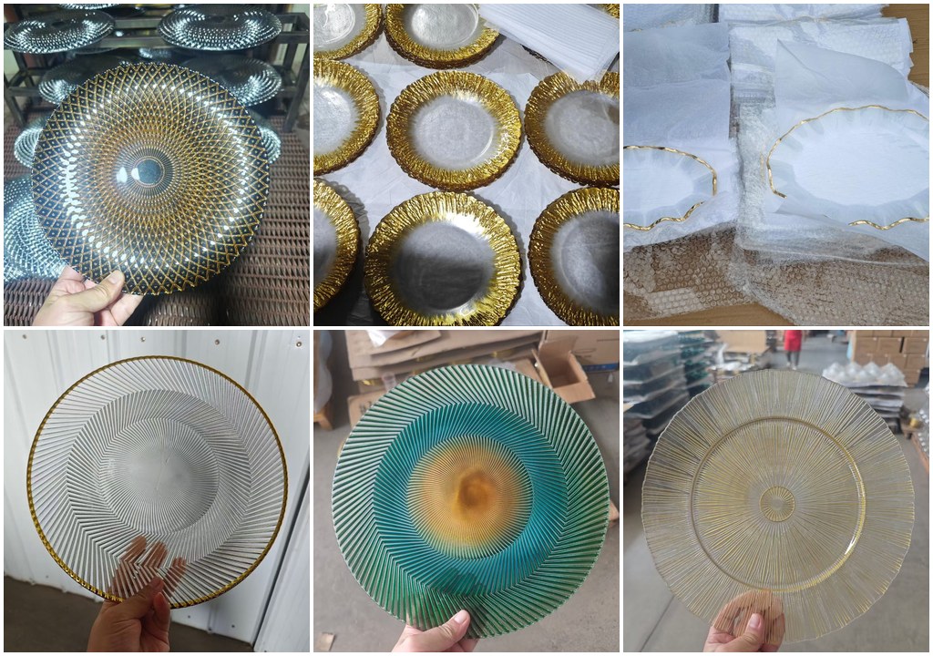 iridescent glass charger plates