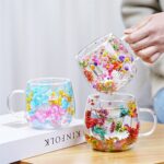 Multicolor dried flower double wall mug with handle