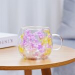 Purple and yellow dried flower double wall mug
