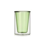 Hand holding red inner wall double wall glass cup