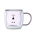 Pink bear face double wall glass mug
